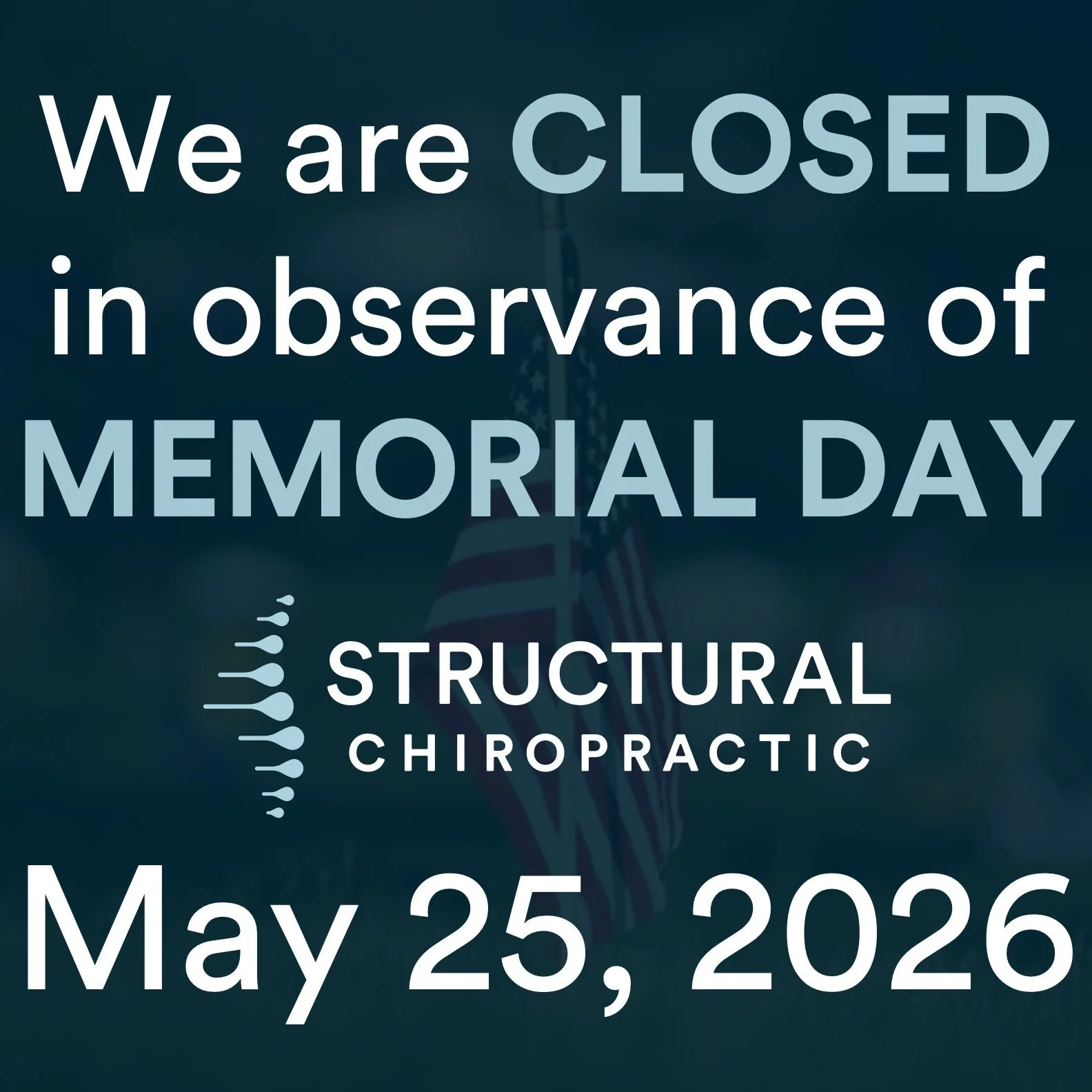 Closed today in observance of Memorial Day... grateful for the freedom we enjoy because of those who sacrificed everything. 🇺🇸 We'll see you back in the office tomorrow!