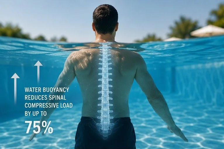 Swimming is one of the most spine-friendly activities you can do this summer, but the details matter more than most people realize. 🏊&zwj;♂️

When you're submerged to your chest, water buoyancy reduces the compressive load on your spine by up to 75%