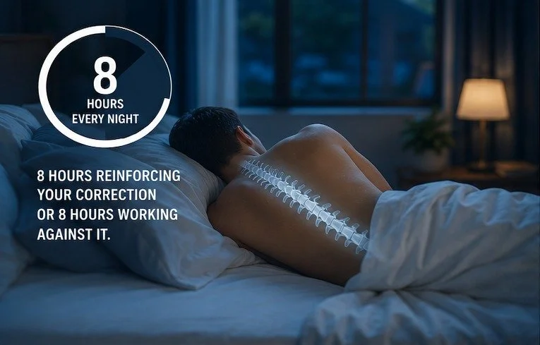 You spend roughly 8 hours a night in one position. That's either reinforcing your structural correction, or working against it. 😴�
Here's what's actually happening while you sleep:
Your spinal discs re-imbibe fluid overnight as compressive load is r