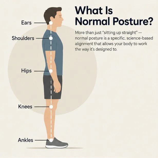 Most people were taught that posture is about looking confident or sitting up straight. The research defines it more precisely than that.

Normal posture has a specific scientific definition. Biomechanics researcher Harrison established that the skul