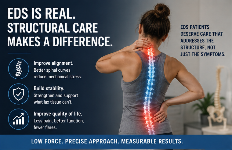 EDS patients deserve care that addresses the structure not just the symptoms: improve alignment, build stability, improve quality of life with low force precise approach