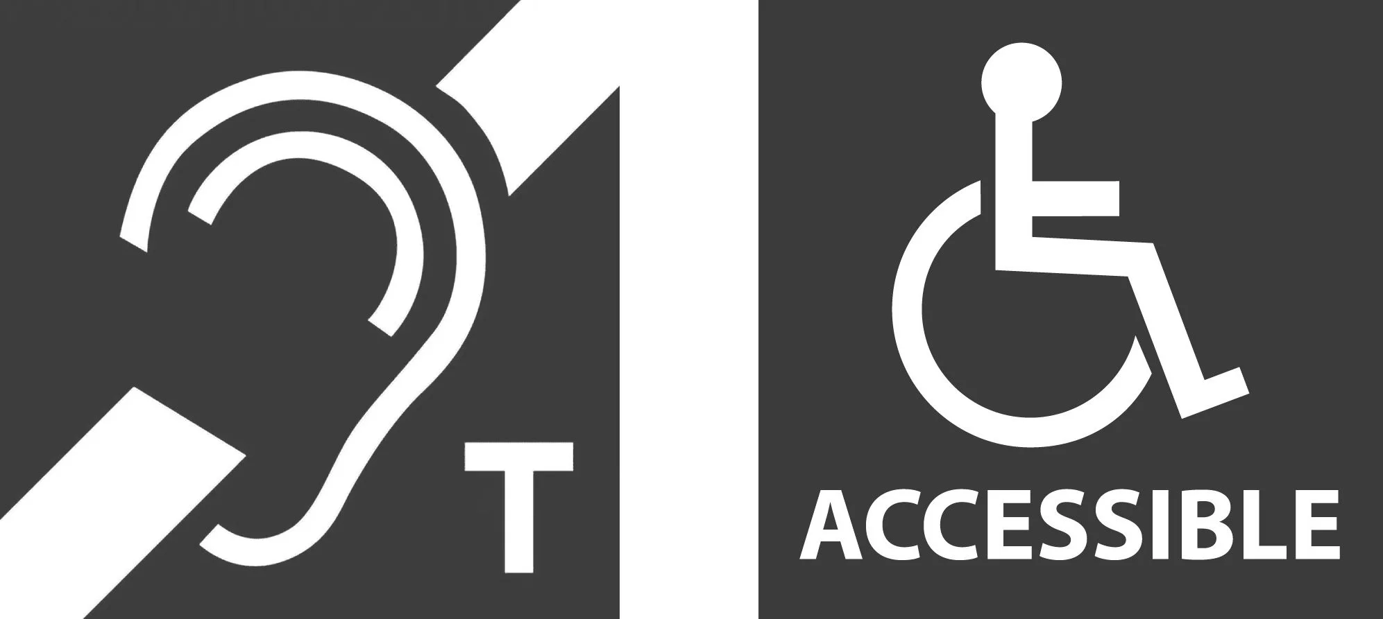Accessible parking sign with symbols of a person in a wheelchair and a person with a visual impairment with a cane, stating 'Accessible'