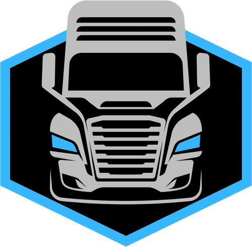 Front view of a stylized truck with a hexagonal border.
