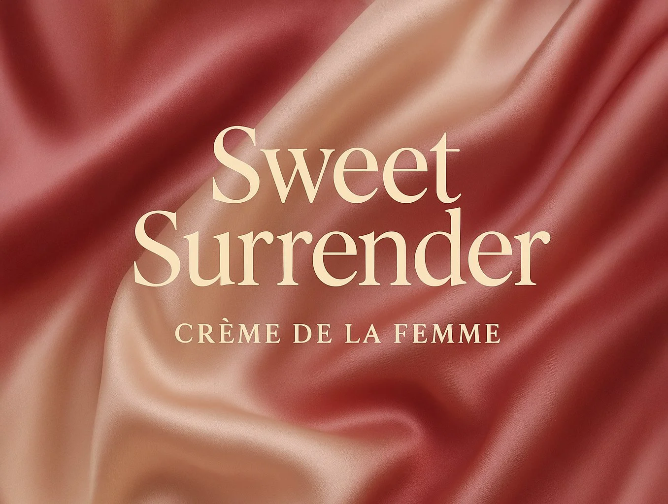 A promotional image for an event called "Sweet Surrender: Creme de la Femme". The image has text with the event name, which is on a satin pink background.