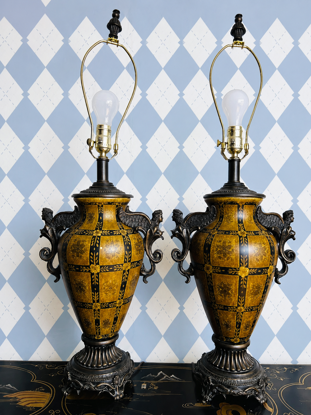Statement Pair of Vintage Figural Angel Urn Table Lamps – Neoclassical Lighting