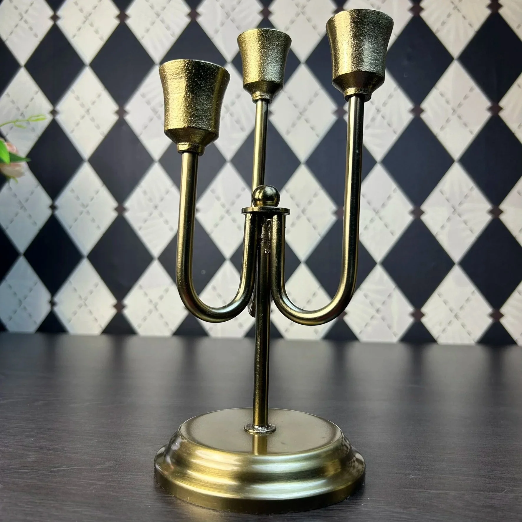 Vintage Brass Candelabra Candle Holder 9 Inches Tri-Arm