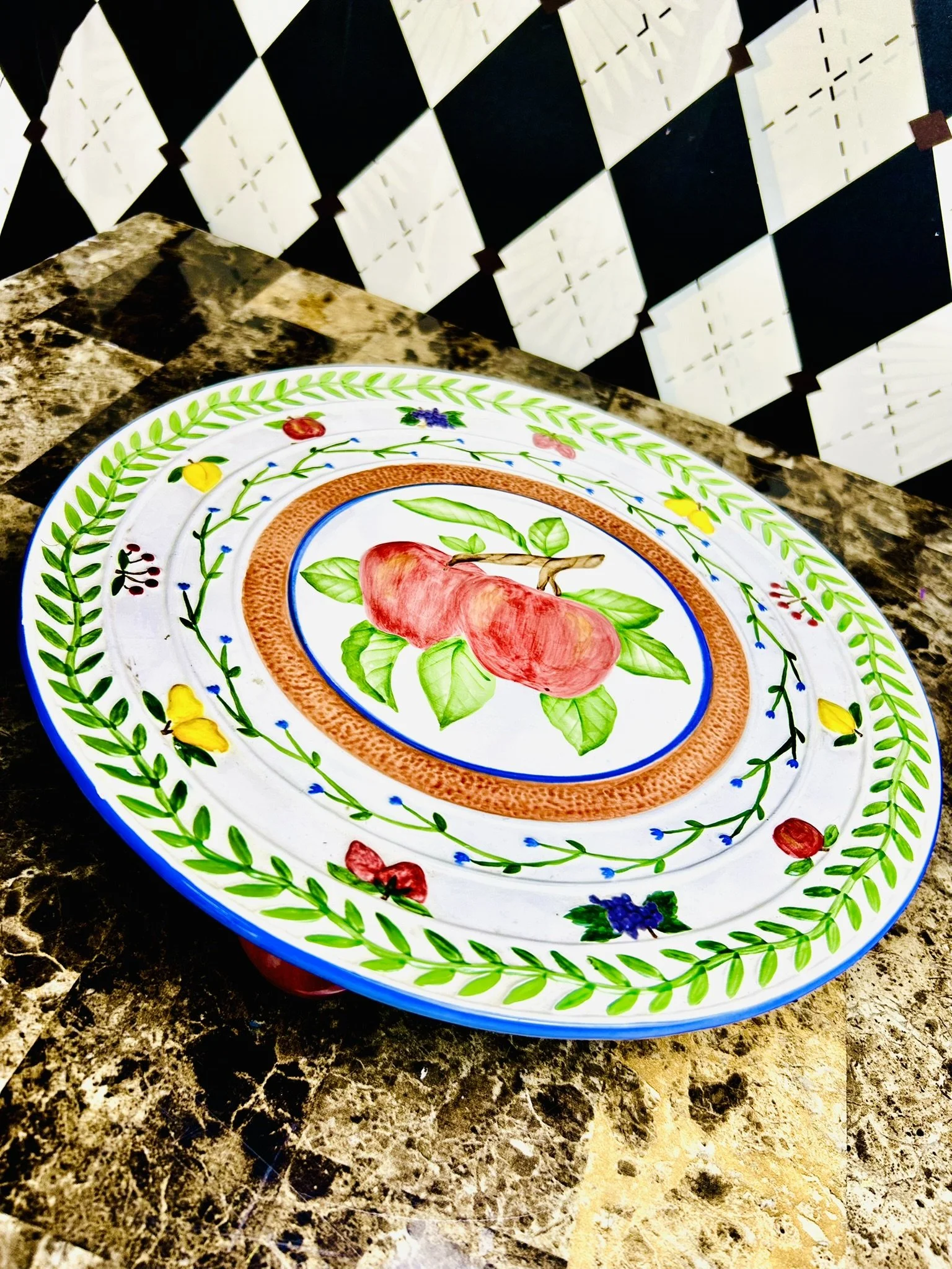 Apple Footed Pedestal Platter Cake Stand Vintage 12" Ceramic