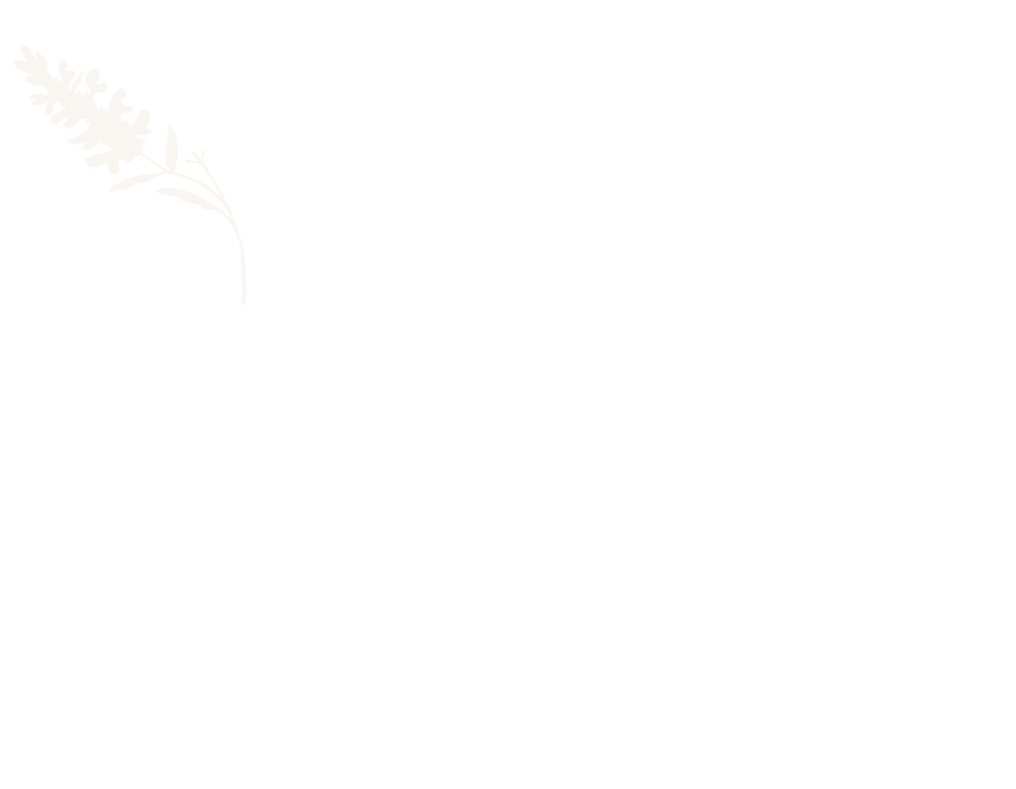 A black rectangular card with a white border and a white lavender flower illustration on the top left corner.