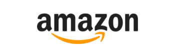 Amazon logo with black background and orange arrow.