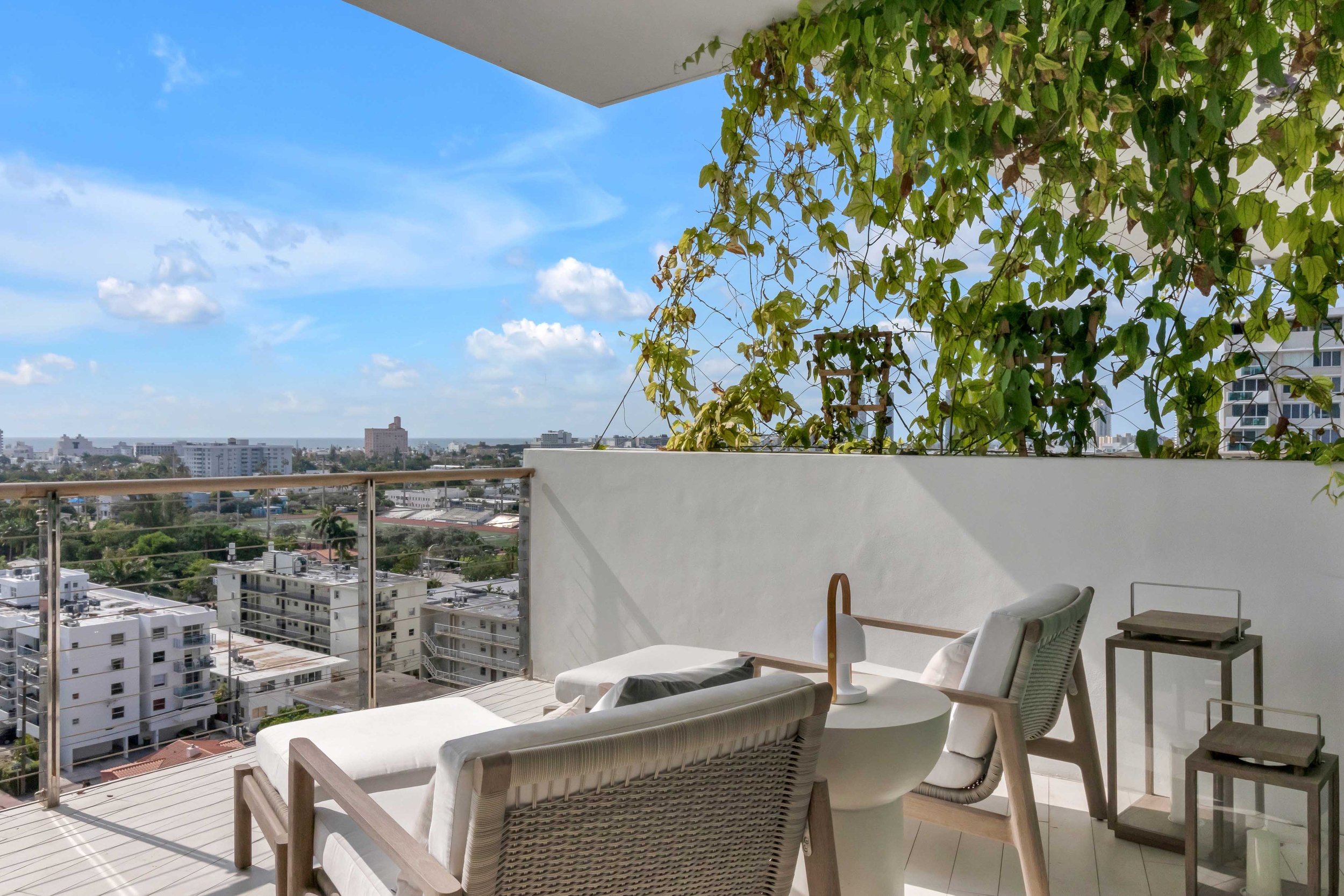 Contemporary Coastal balcony space - Monad Terrace - "New Miami" Coastal Design - CURATED. Studio