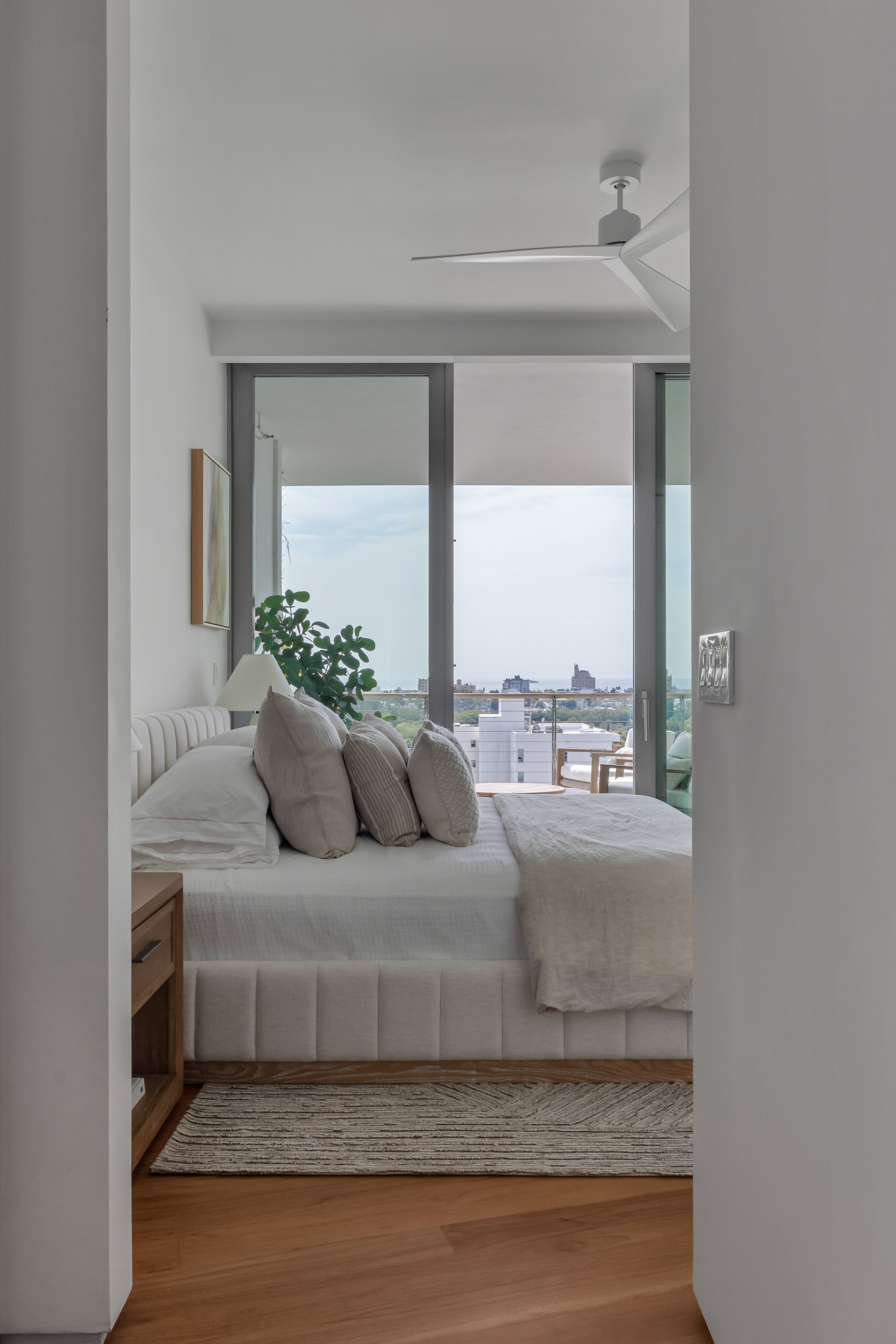 Detail shot contemporary coastal bedroom - Monad Terrace - "New Miami" Coastal Design - CURATED. Studio