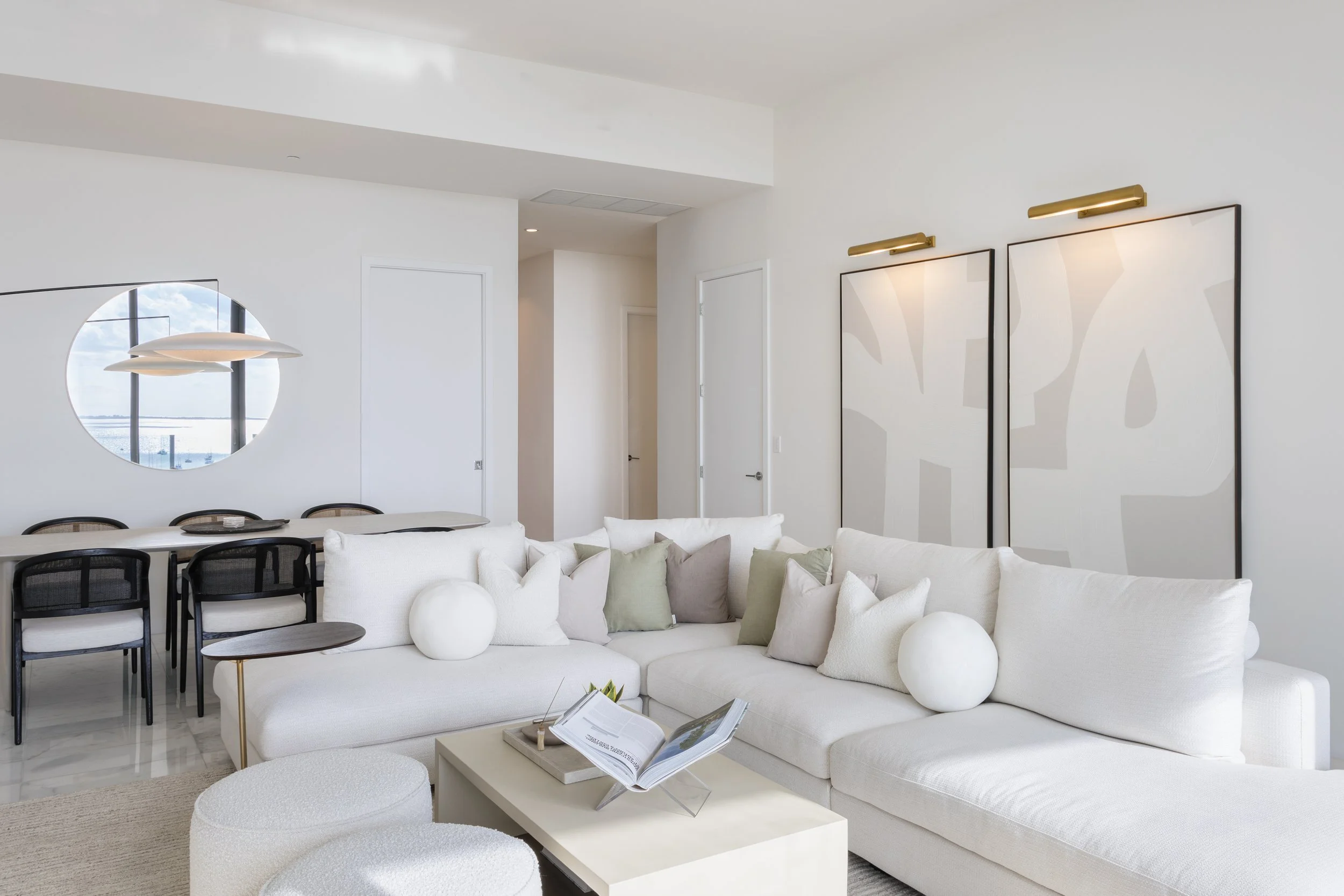 Modern and neutral living space - Two Park Grove - Parisian Inspired Design - CURATED. Studio