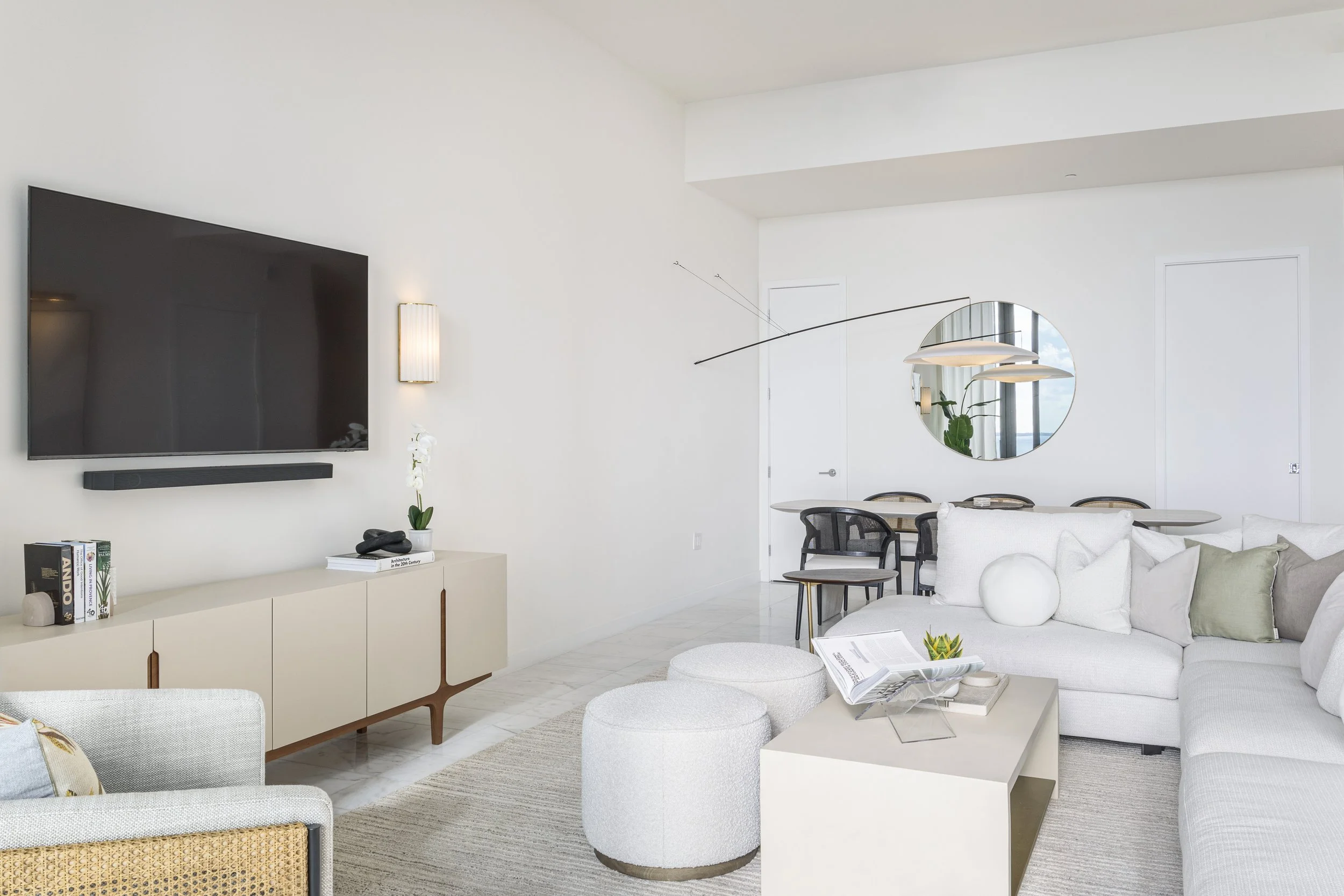 Detail shot living space with accent lights - Parisian Inspired Design - CURATED. Studio