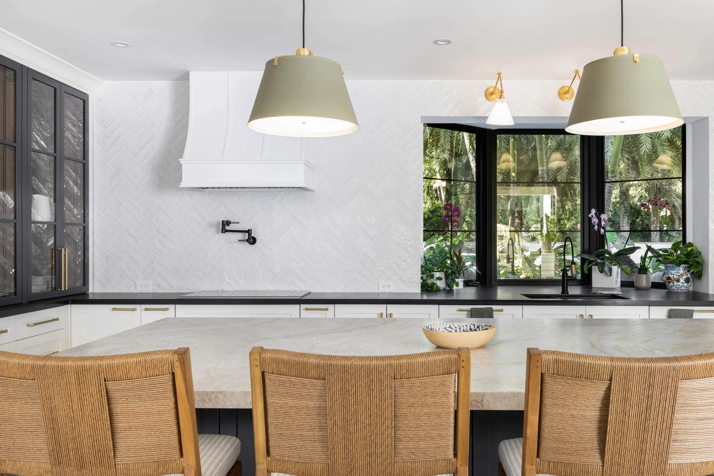 Kitchen with pendant lights - Coastal Boho Estate - Coconut Grove - CURATED. Studio