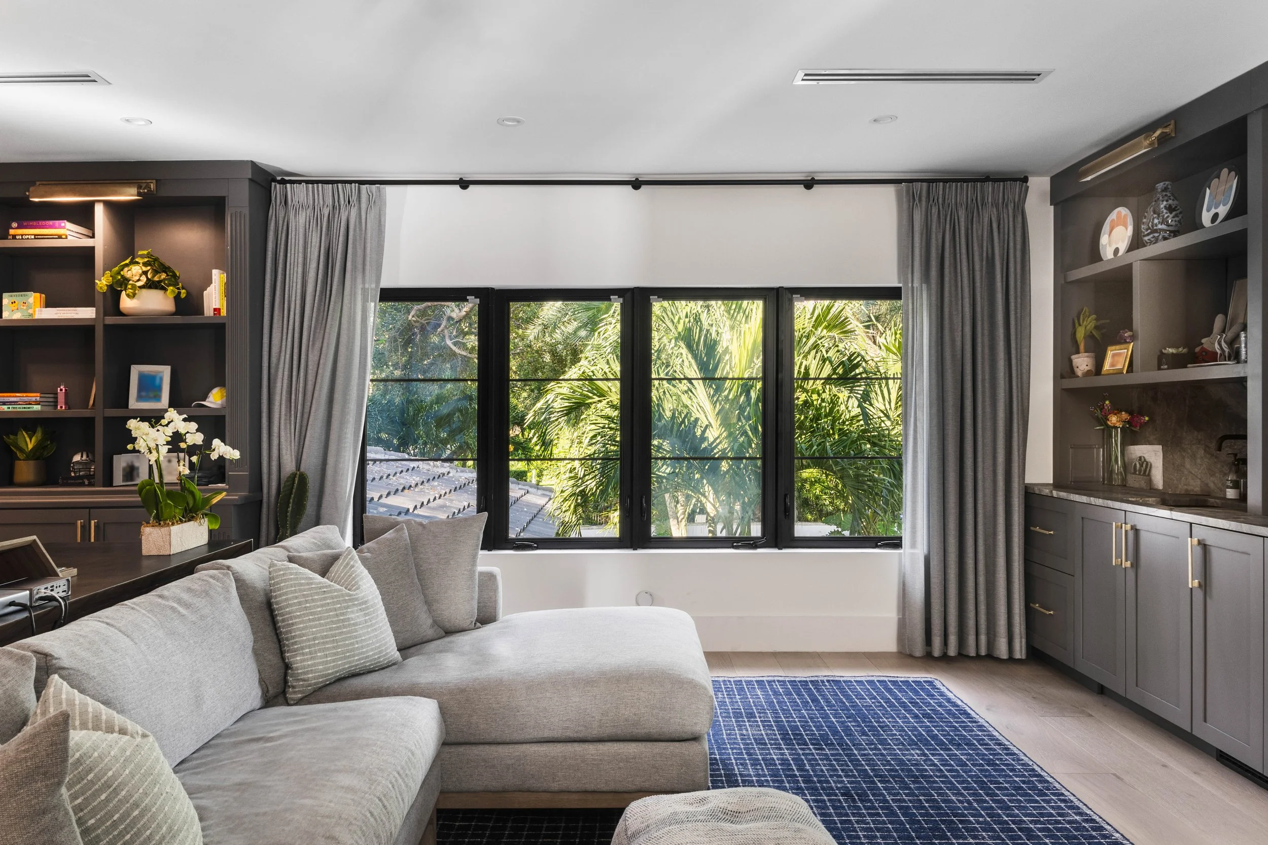 Office space with darker accents  - Coastal Boho Estate - Coconut Grove - CURATED. Studio