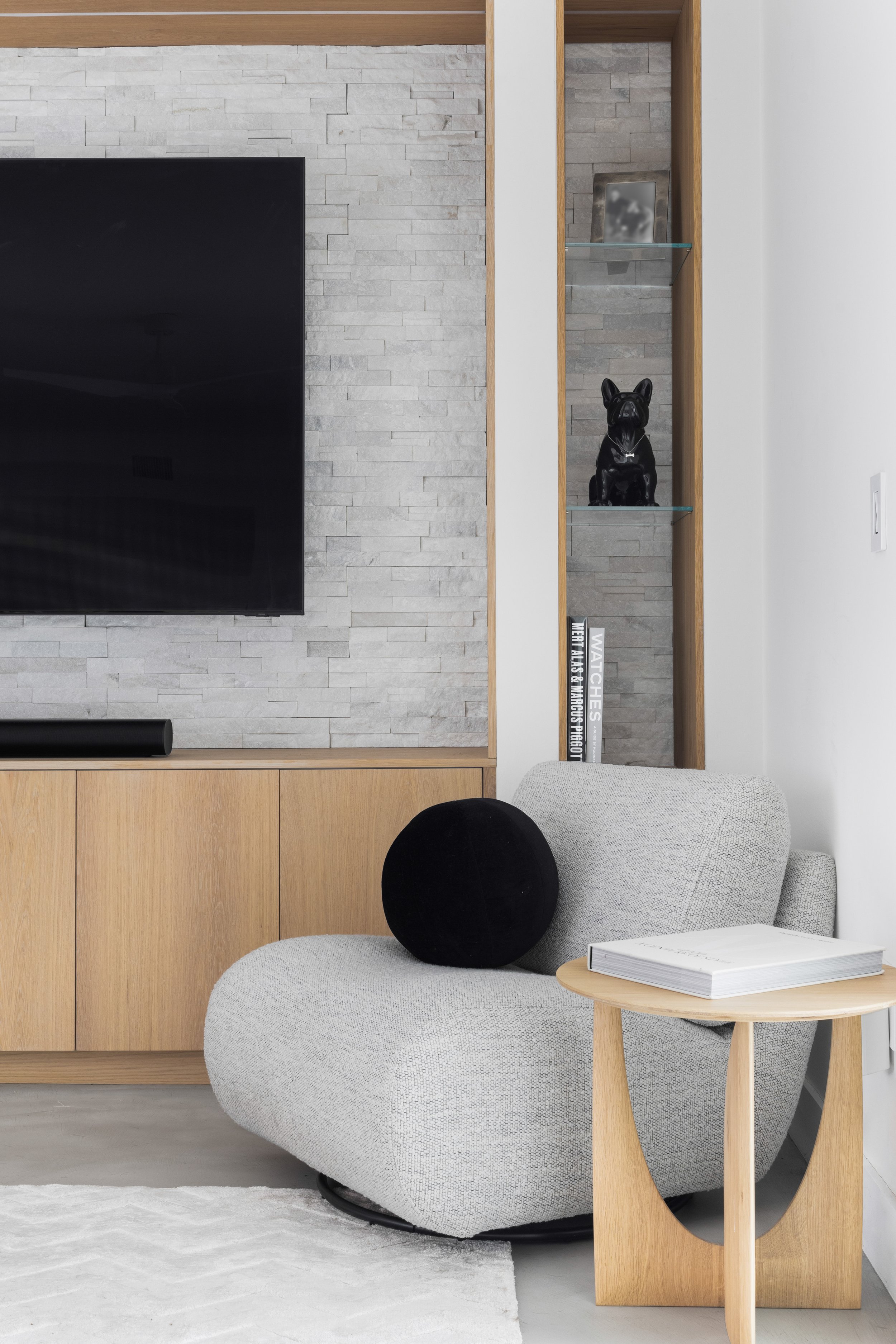 Detail shot of family room with built ins - Modernized Brutalist Architecture - Coconut Grove - CURATED. Studio