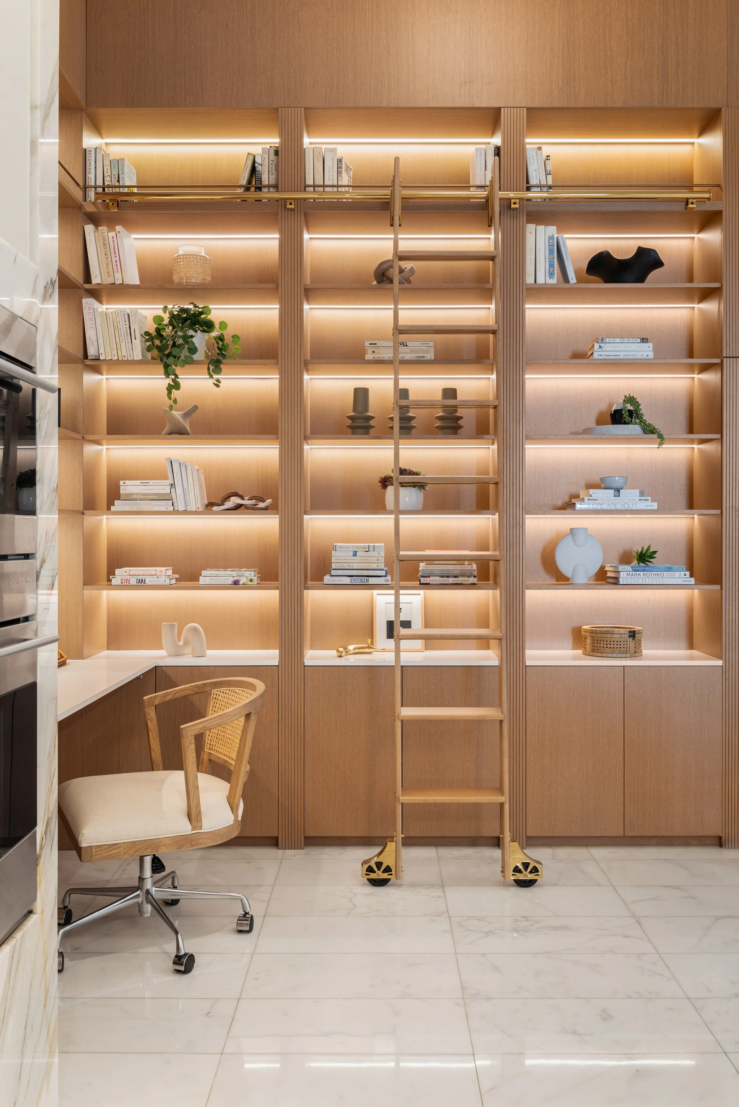 Built in desk in home office with custom millwork - Two Park Grove - Parisian Inspired Design - CURATED. Studio