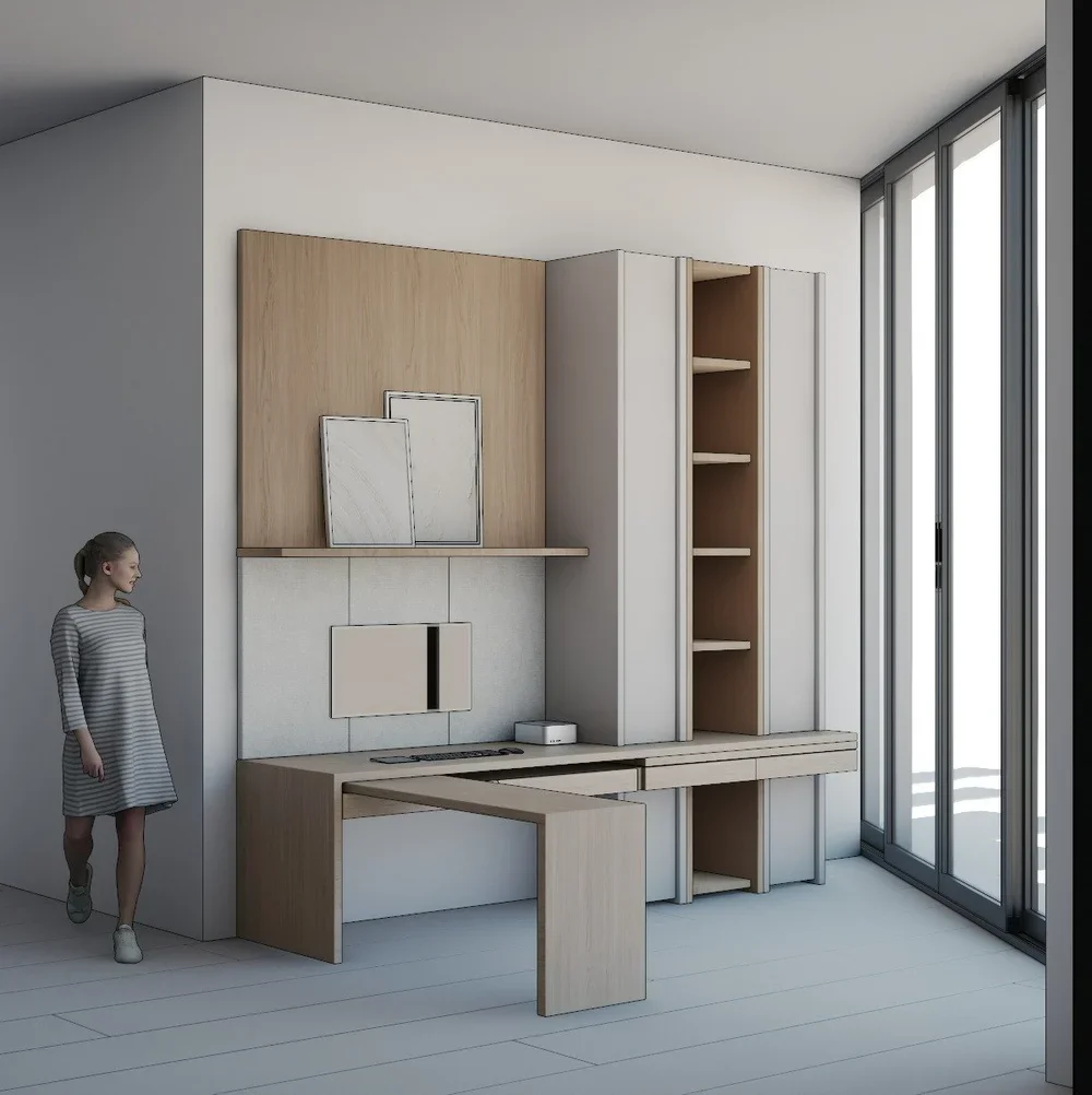 Render of a office space - Park Grove Condo - Coastal Contemporary Design - CURATED. Studio