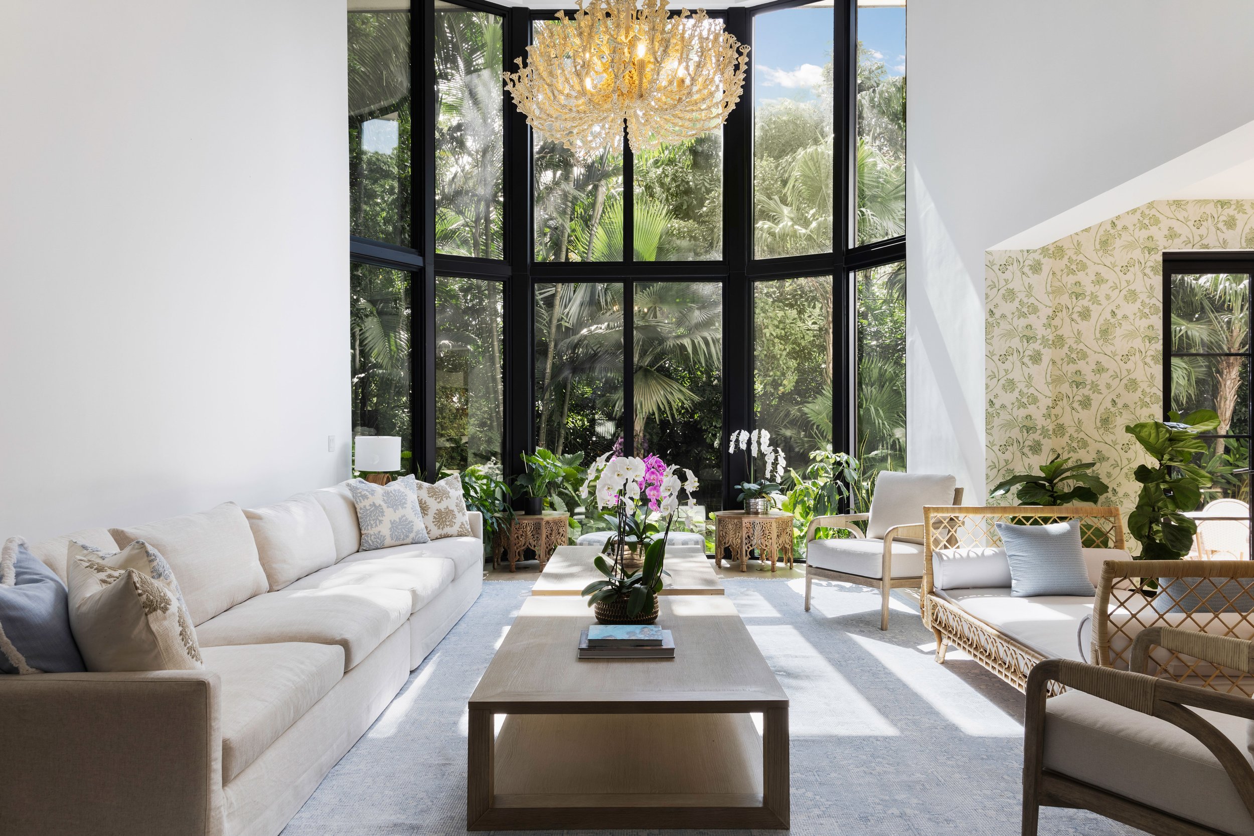 Living room overlooking garden - Coastal Boho Estate - Coconut Grove - CURATED. Studio