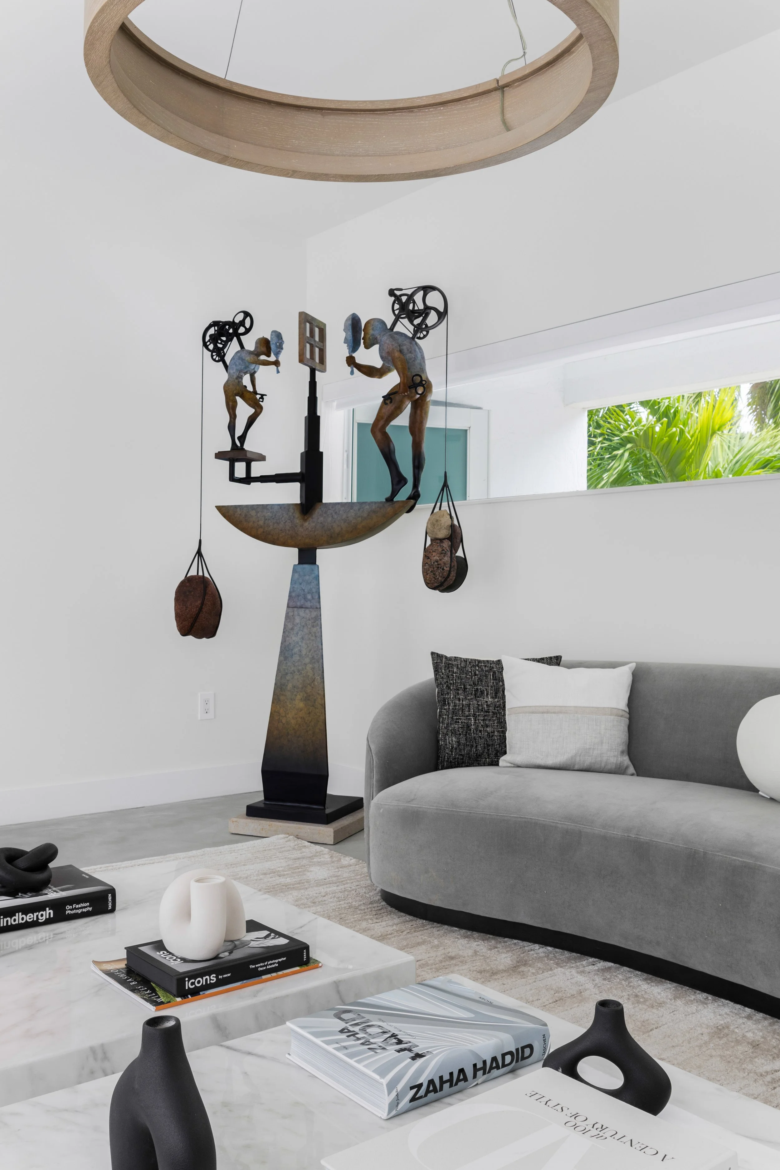 Detail shot of sculpture in living room - Modernized Brutalist Architecture - Coconut Grove - CURATED. Studio