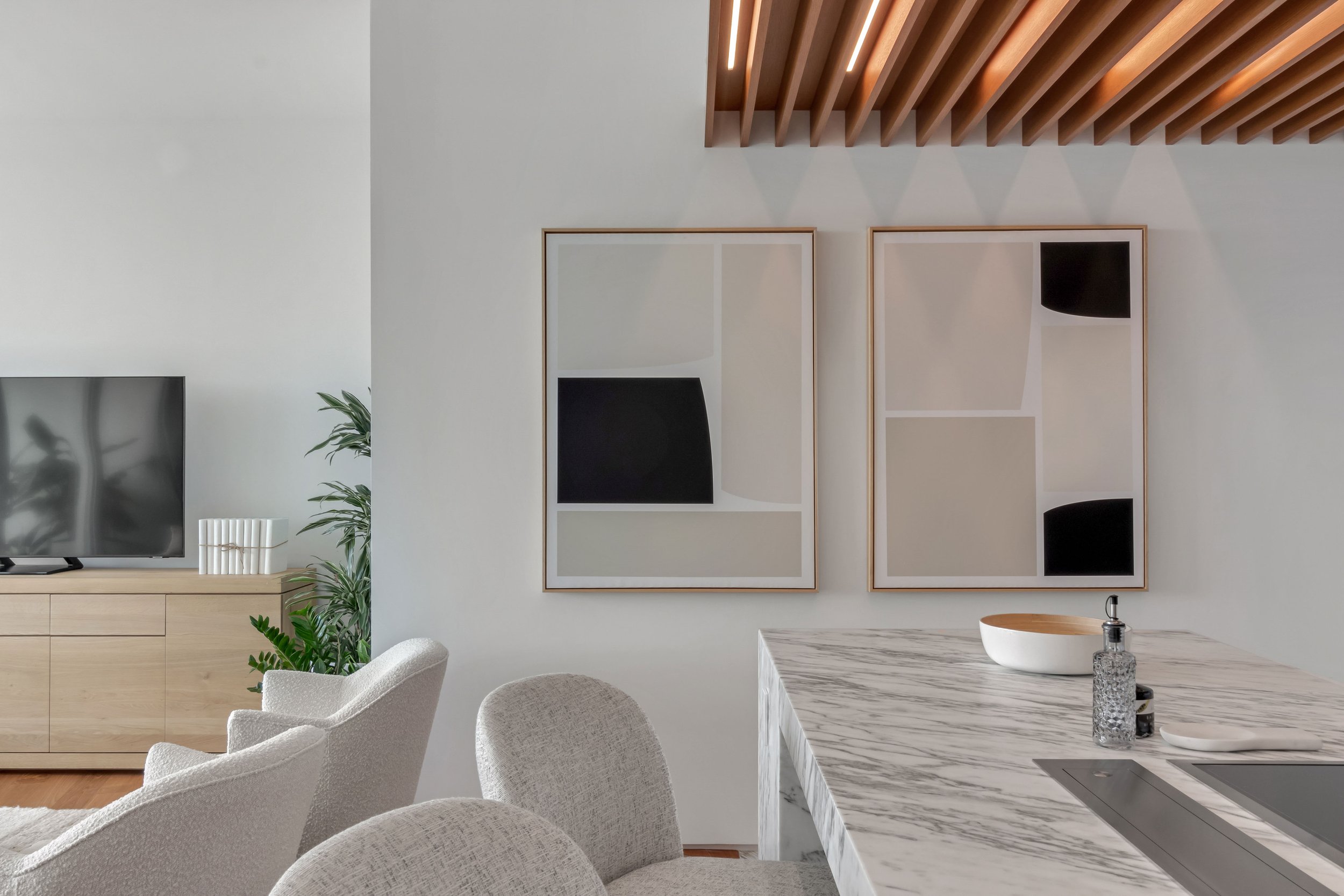 Modern kitchen with accent ceiling lighting - Monad Terrace - "New Miami" Coastal Design - CURATED. Studio