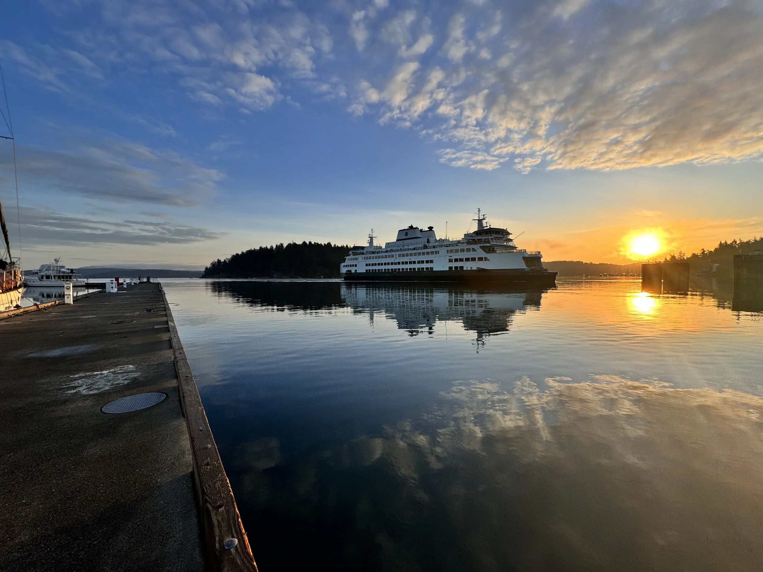 Ferry coming into Friday Harbor with the Sunrise