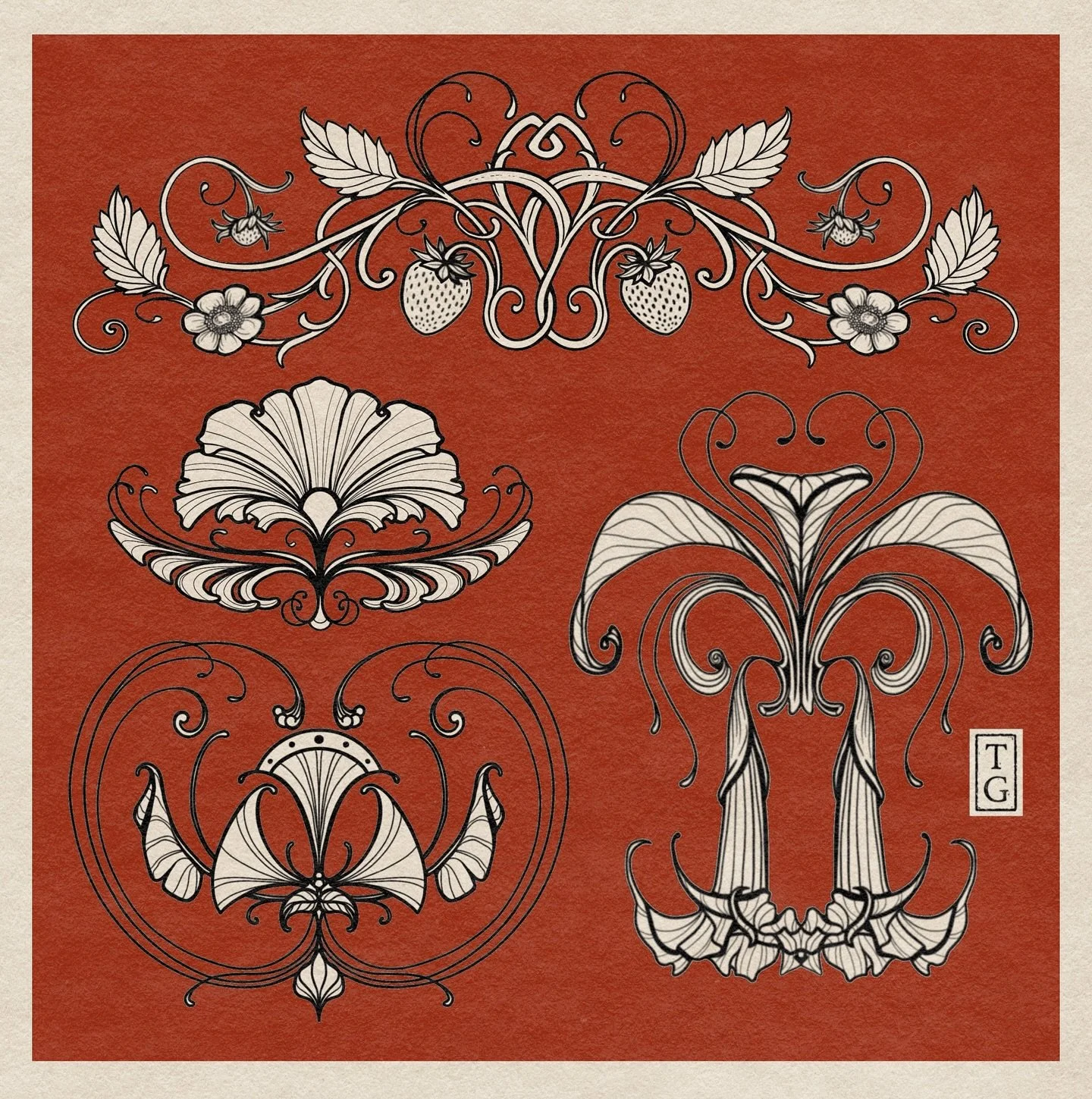 Available ornamentations inspired by mama nature and art nouveau 🍓🌹🌿🌾🪻🫀🍇
.
Now booking for fall and winter! 
.
.
#tattoo #tattoodesigns #illustration #tattooartist #torontotattooartist