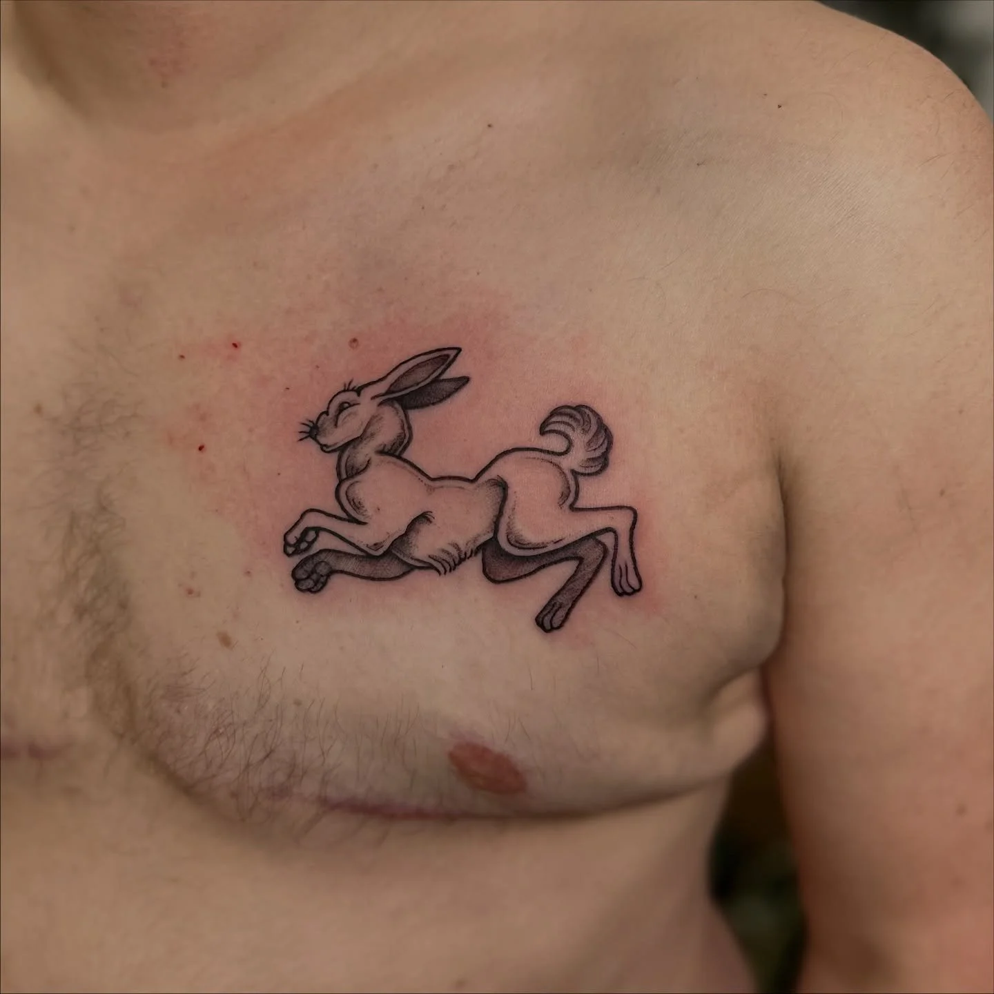 A sweet little running hare from my flash for Maley- Thank for coming in and hanging out! 💛🐇💛
.
#tattoo #tattooartist #tattooartisttoronto #rabbittattoo #queertattooartist