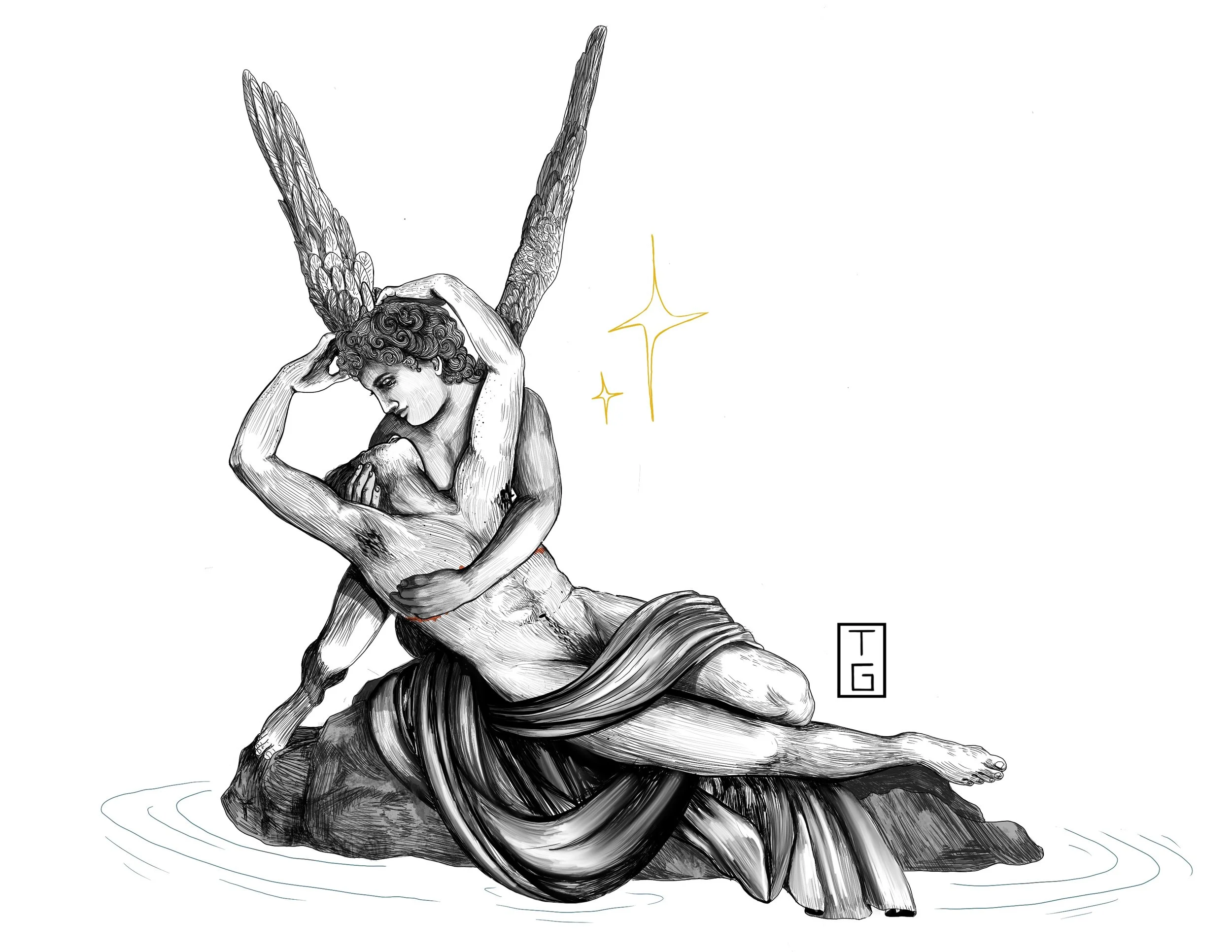 Psyche being revived by Cupid's Kiss
