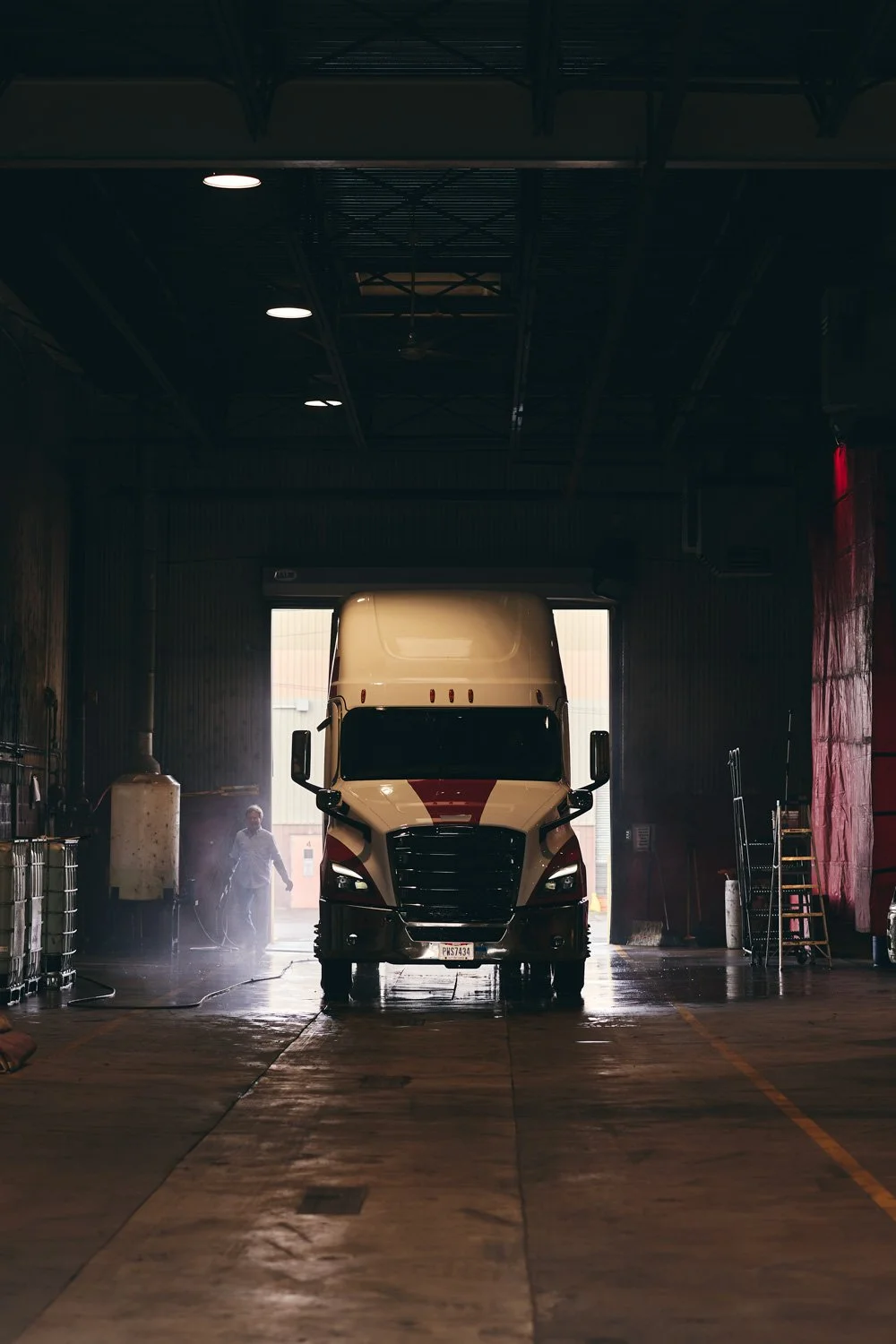 Nick Strimbu Incorporated truck parked in Brookfield Truck and Trailer shop