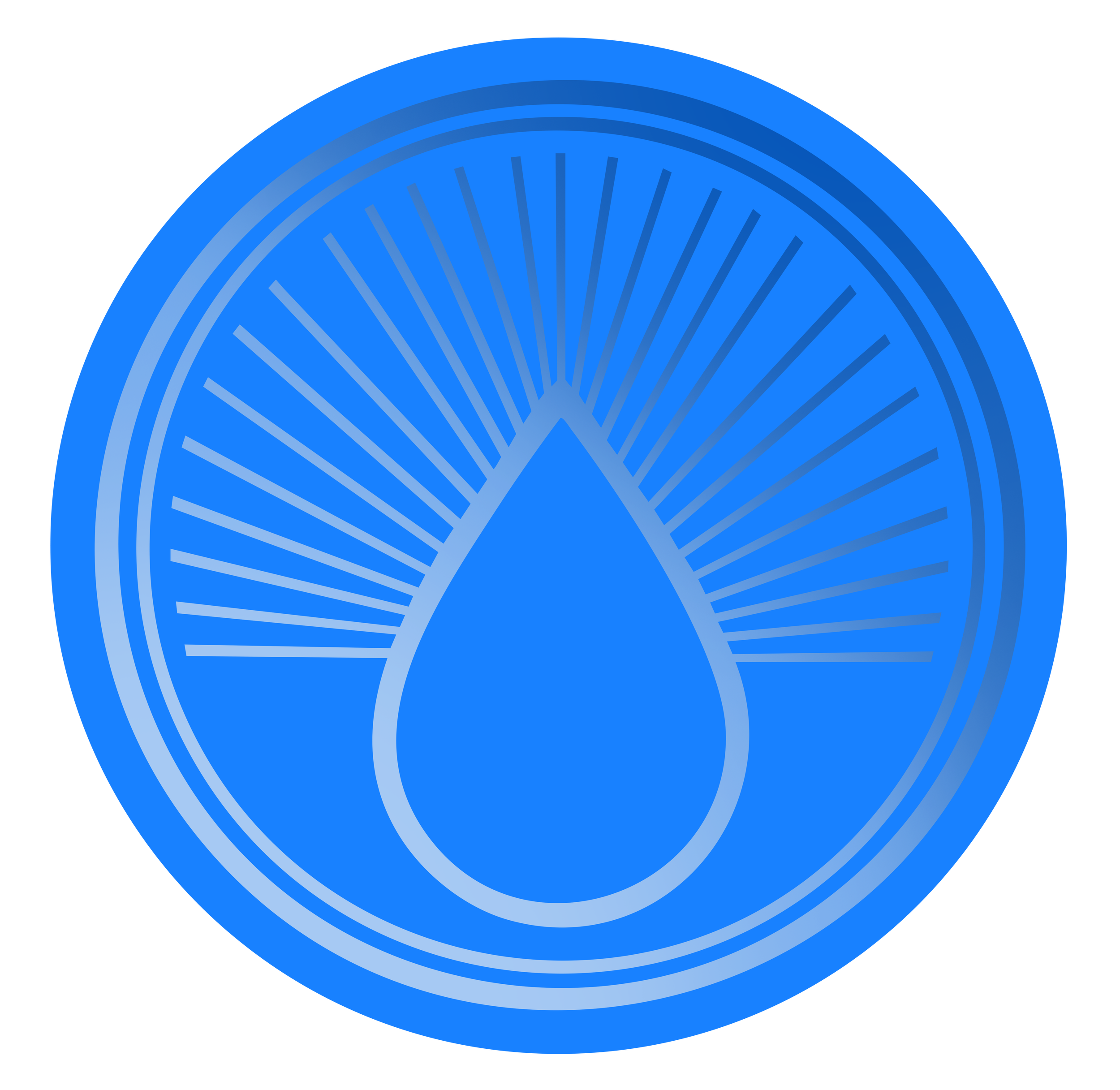 A blue graphic with concentric circles and radiating lines, resembling a digital or abstract design.