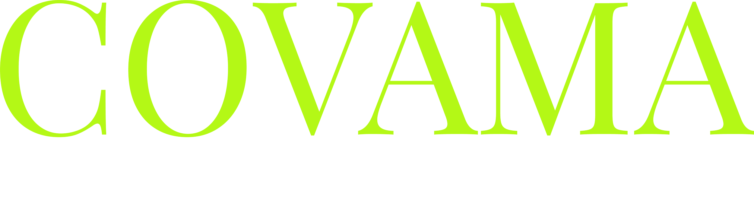 Logo mit dem Text "COVAMIA" in großen, grünen Buchstaben, darunter der Schriftzug "VISUAL ASSET MANAGEMENT" in weißen Buchstaben auf schwarzem Hintergrund.