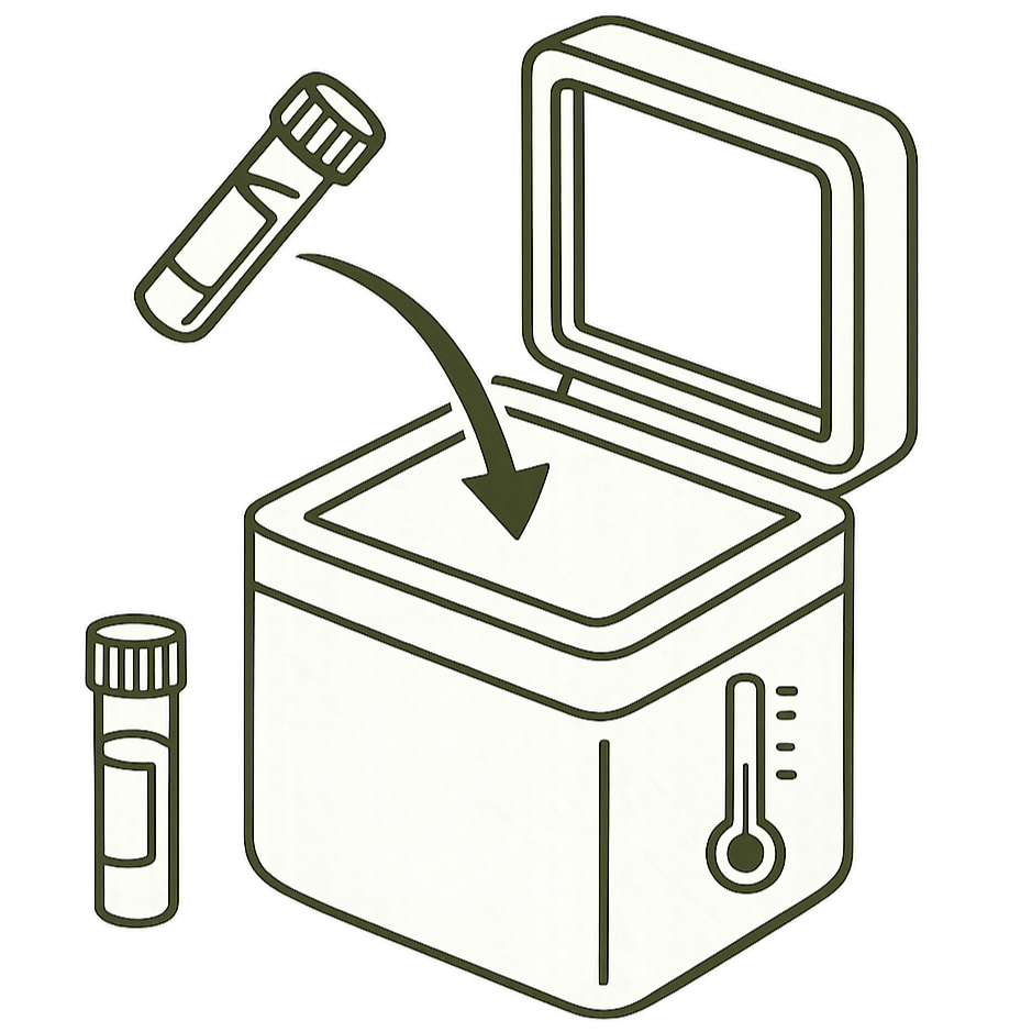 A line drawing of a refrigerator with an open door, a test tube with a liquid, a bottle, and a microwave, illustrating the process of heating or storing liquids.