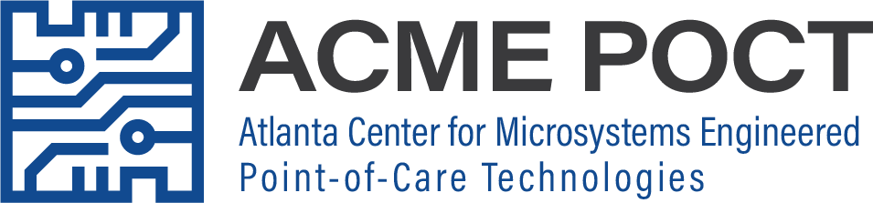 Logo of ACME POC, Atlanta Center for Microsystems Engineered Point-of-Care Technologies featuring a stylized electronic circuit design in blue.