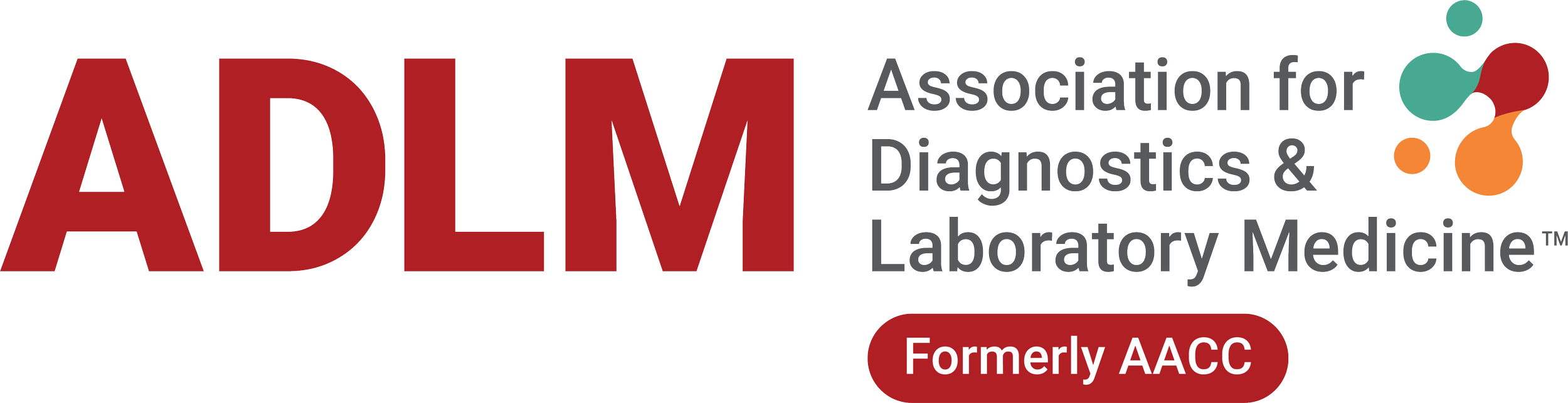 Logo of the American Diagnostic Laboratory Medicine organization with text indicating its previous name, the American Association for Clinical Chemistry.