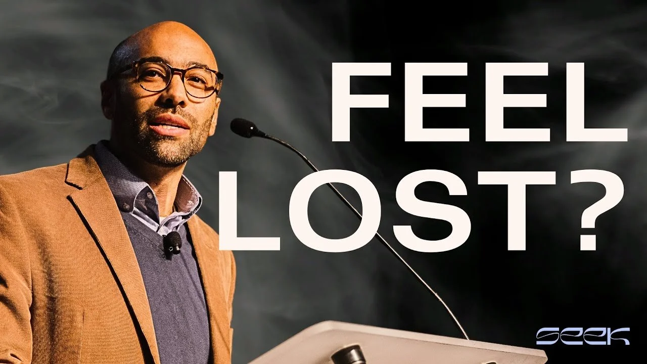 A man speaking at SEEK at a podium with the words "FEEL LOST?" displayed next to him.  | Dr Matthew Breuninger | Therapist, Catholic Speaker, Course Creator, and Author | Steubenville, OH