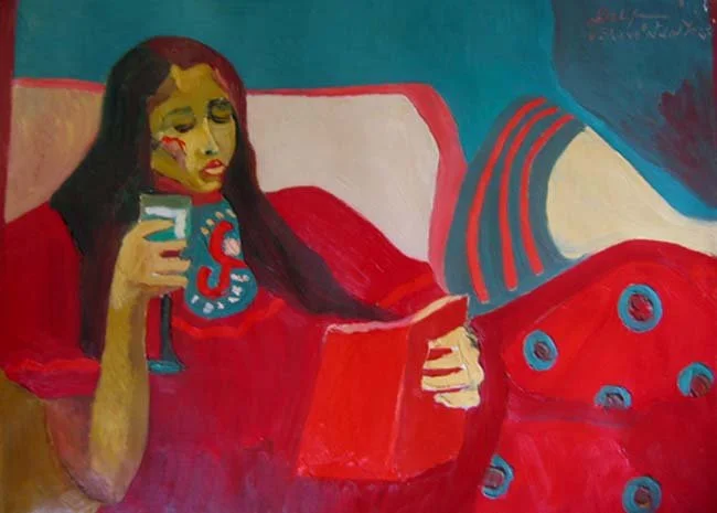 "Girl reading a book" / oil on canvas /