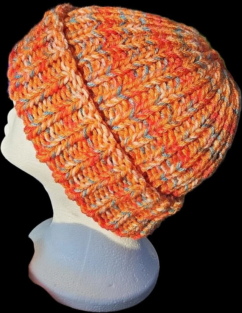 Chunky Knit Orange and Blue Beanie