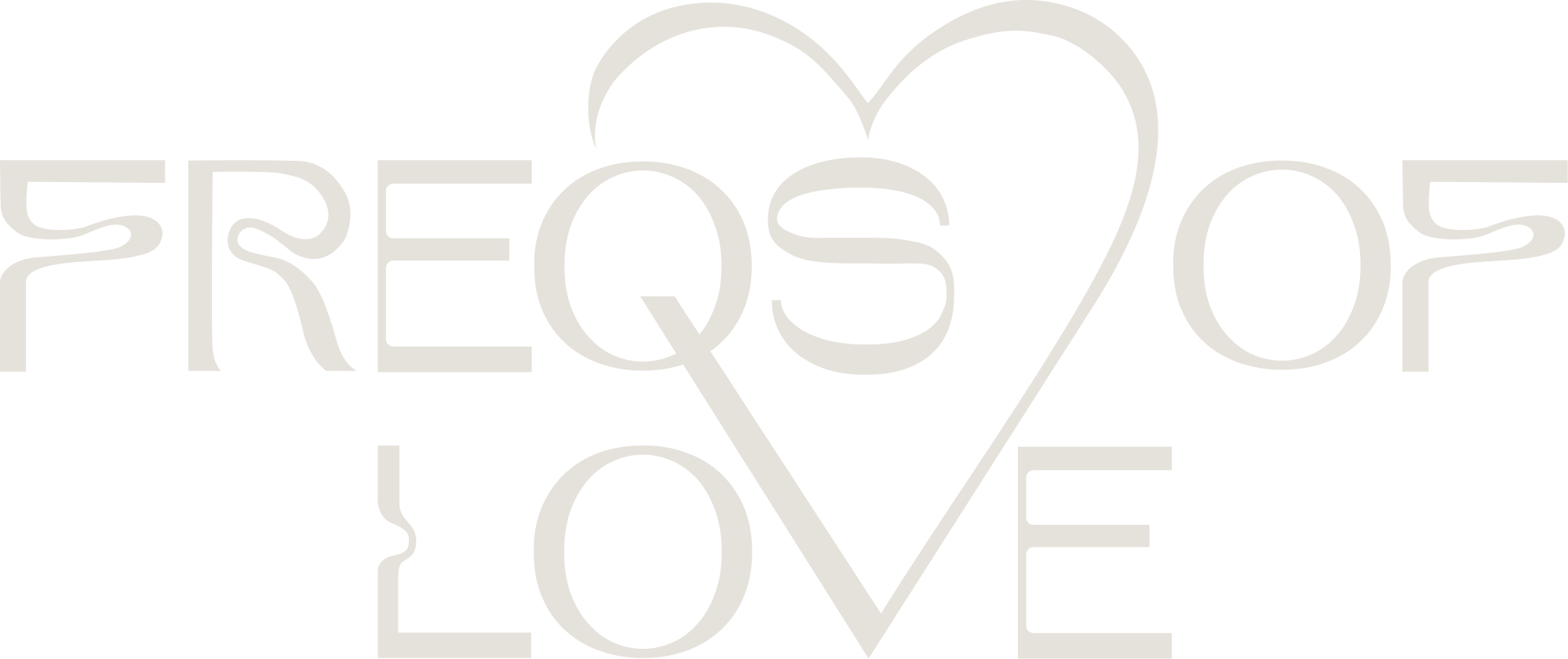 Design with the words "FREQUEFOR LOVE" in white letters on a black background, with a heart shape integrated into the design.