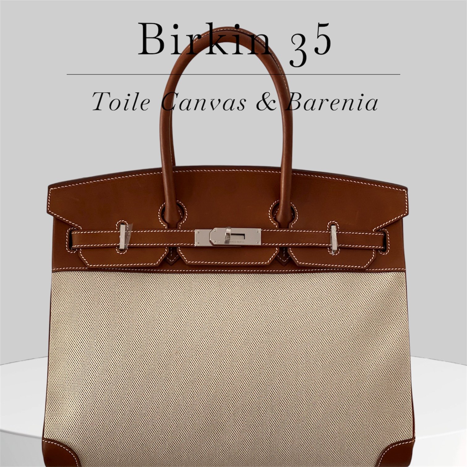 Birkin 35 Barenia heritage leather and toile canvas with silver hardware