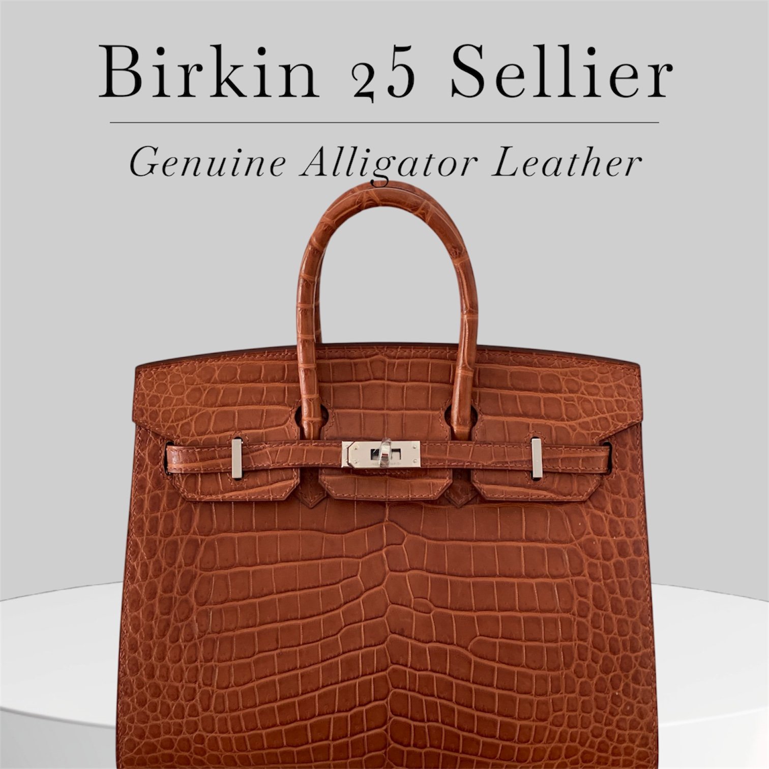 Birkin 25 Sellier in Fauve. Genuine Matte alligator skin with silver hardware