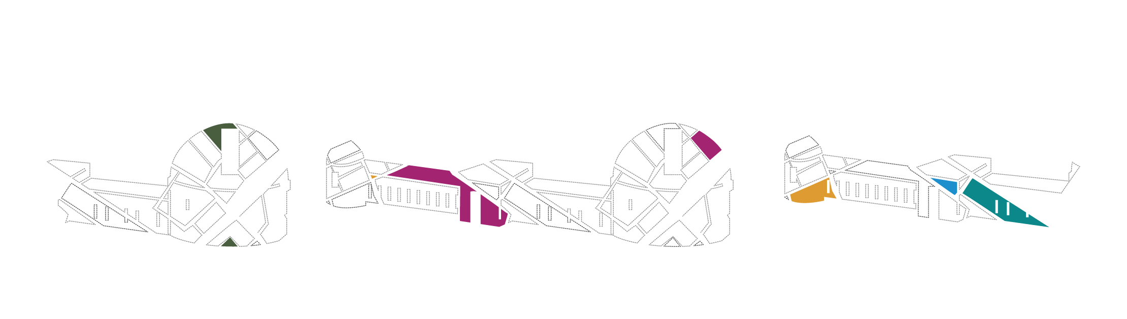 Concept layout showing multiple custom 3D environmental graphic elements and placement for dimensional installation at the KPMG San Jose office.