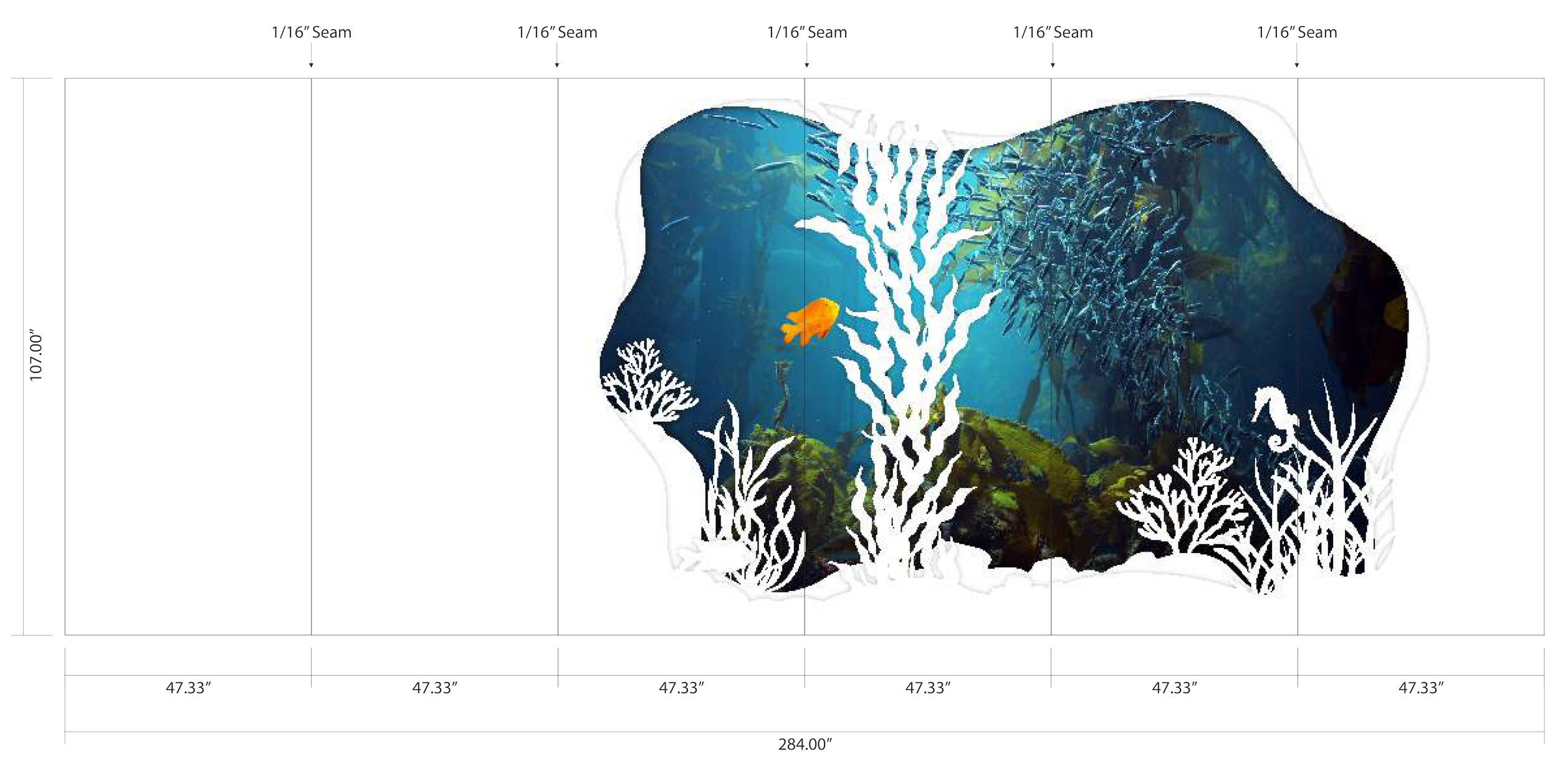 Immersive sea-themed wall graphics at UCSF Stad Center creating a playful, biophilic pediatric healthcare environment.