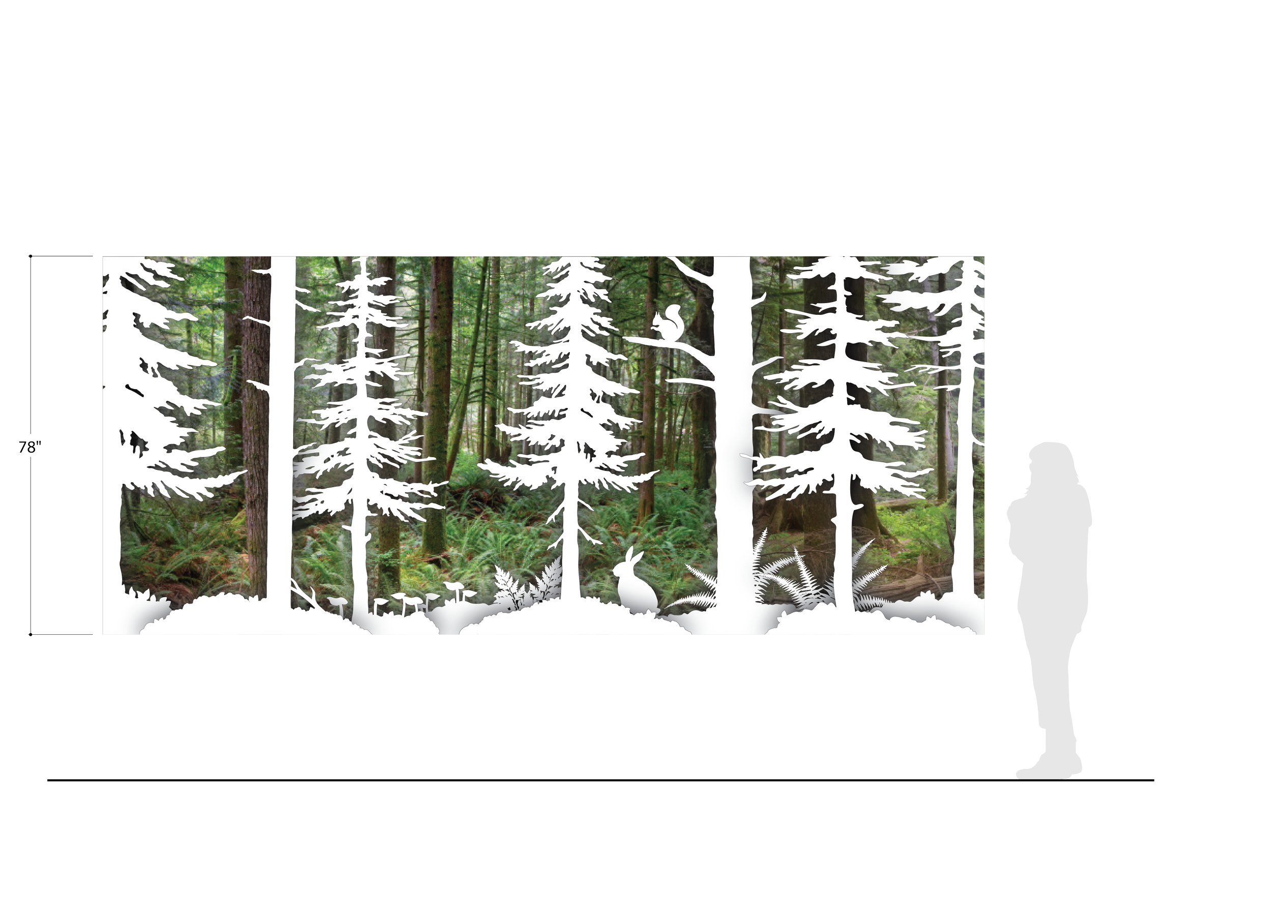 Shop drawing for UCSF Stad Center outdoor-themed wallcovering featuring nature imagery designed for a calming pediatric healthcare environment.