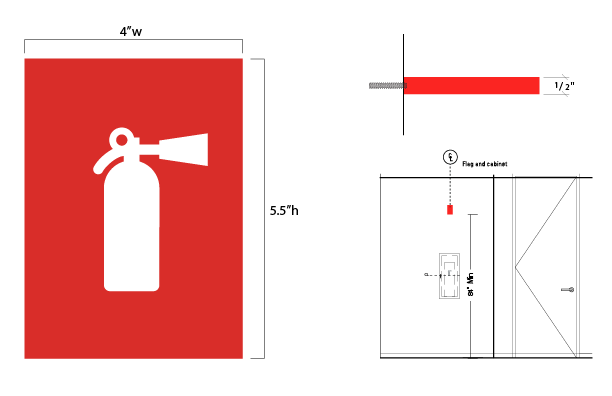 Fire extinguisher safety signage layout and mounting detail for code-compliant installation at the KPMG San Jose office.