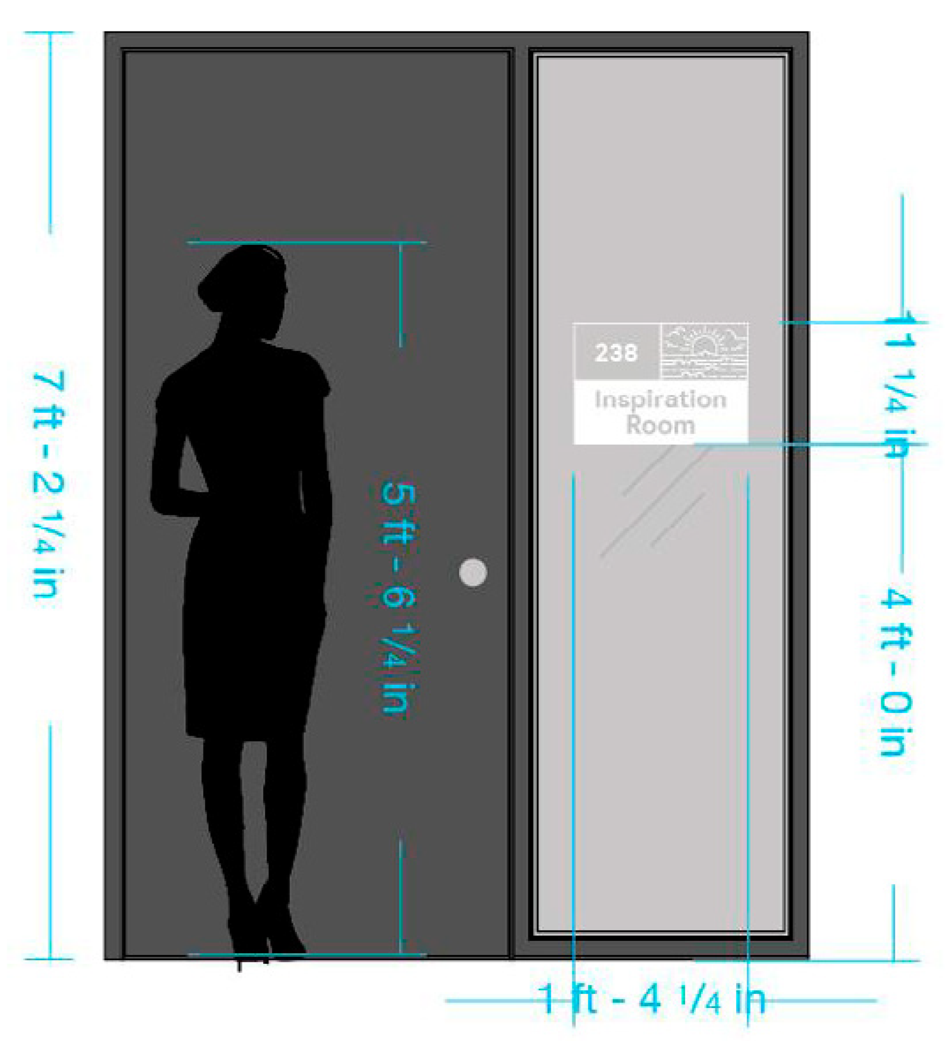 Placement elevation for interior room signage at Google Santa Cruz, ensuring consistent alignment and accessibility across workplace environments.