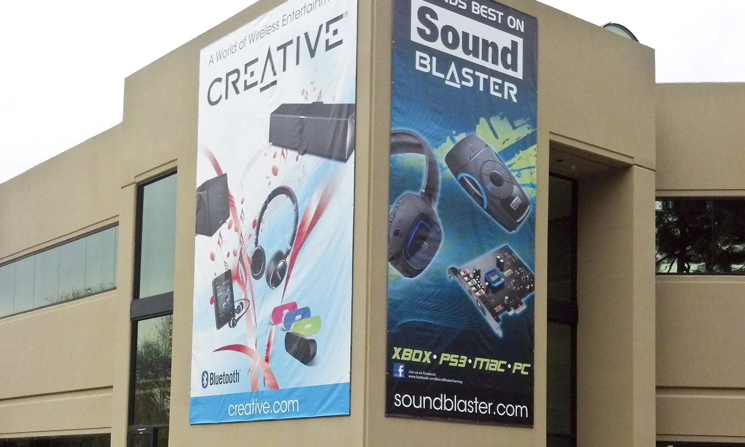 Custom pole banner signage designed for campus branding and wayfinding visibility