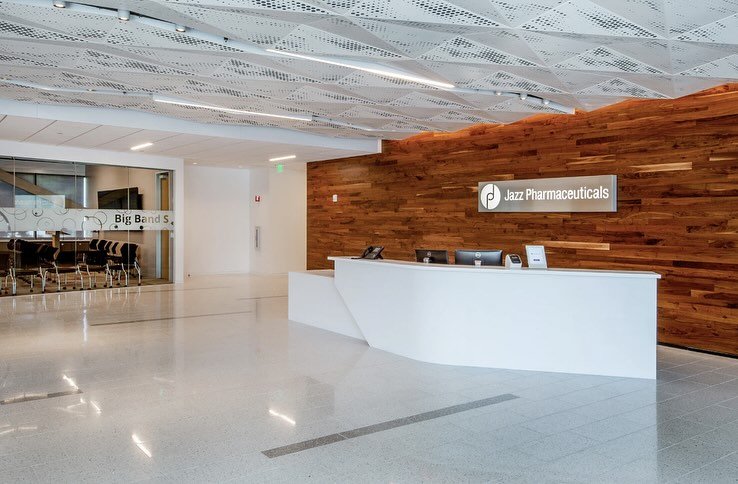Jazz Pharma office refresh #signage #windowfilm #acoustics #wallpaper #enviornmentgraphicdesign