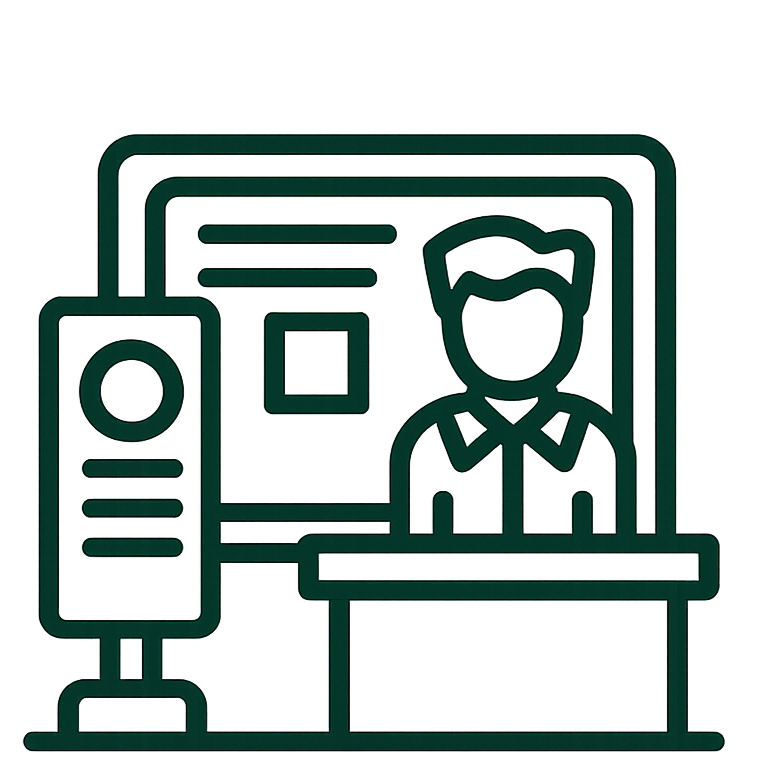 Trade show display icon representing custom exhibit booths, banner stands, modular displays, and branded event environments