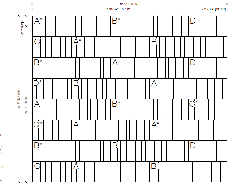 Acoufelt Fracture Barcode acoustic panel layout drawing showing custom PET felt pattern configuration for commercial wall installation.